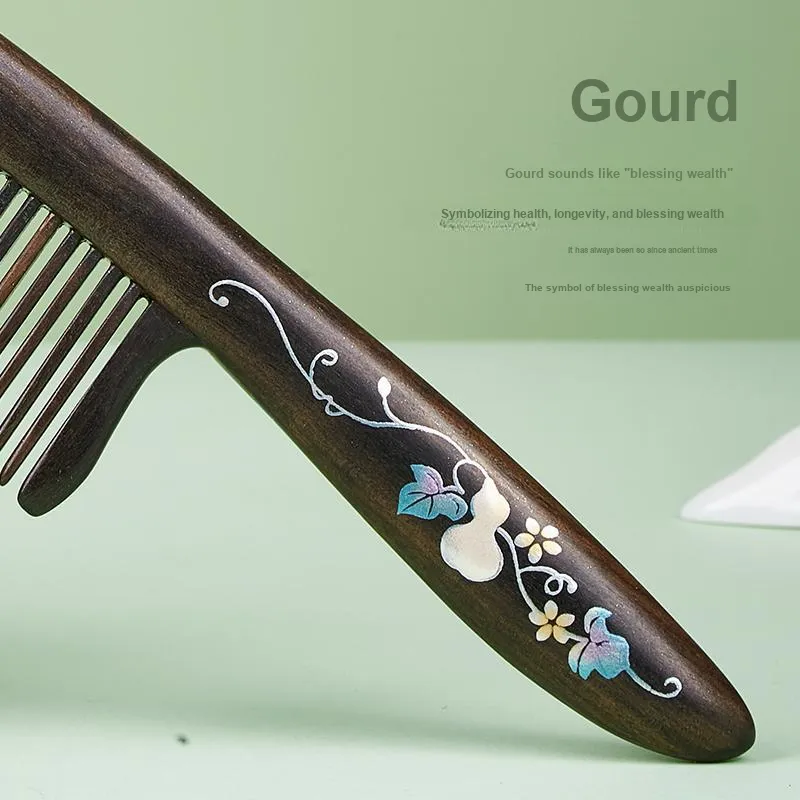 DANPU Private Engraving Sandalwood Comb Soothing Scalp Massage Meridian Health Straight Hair Care Anti Static-4