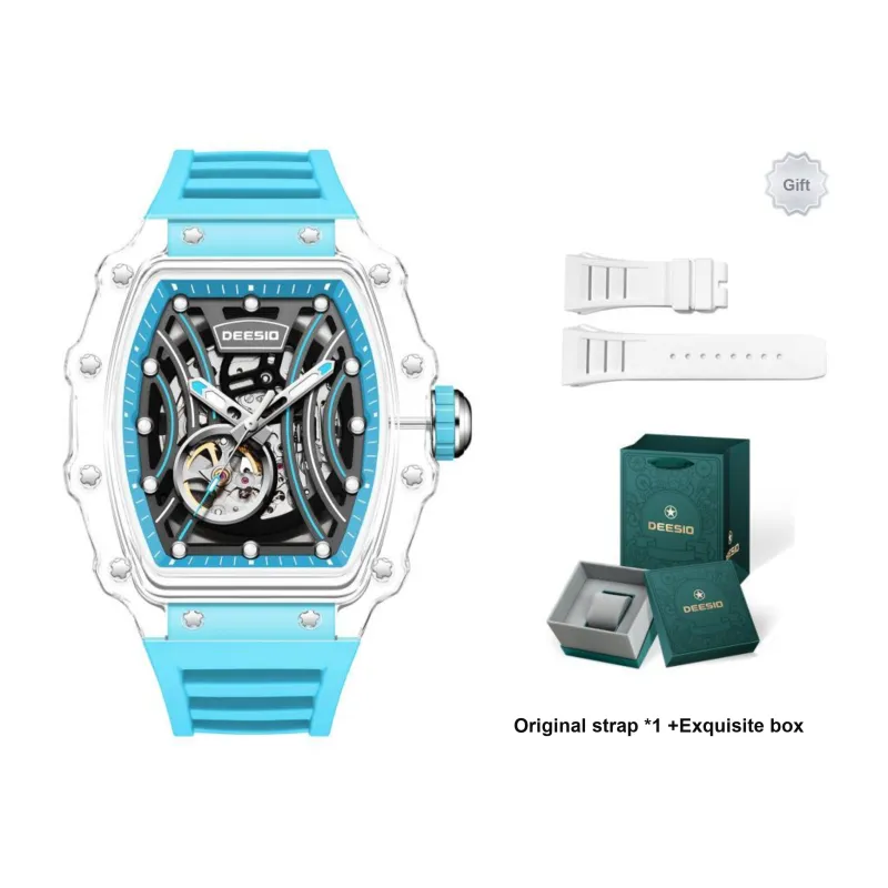 DEESIO Automatic Mechanical Movement Silicone Strap Watch Unisex Cut Out Dial-10