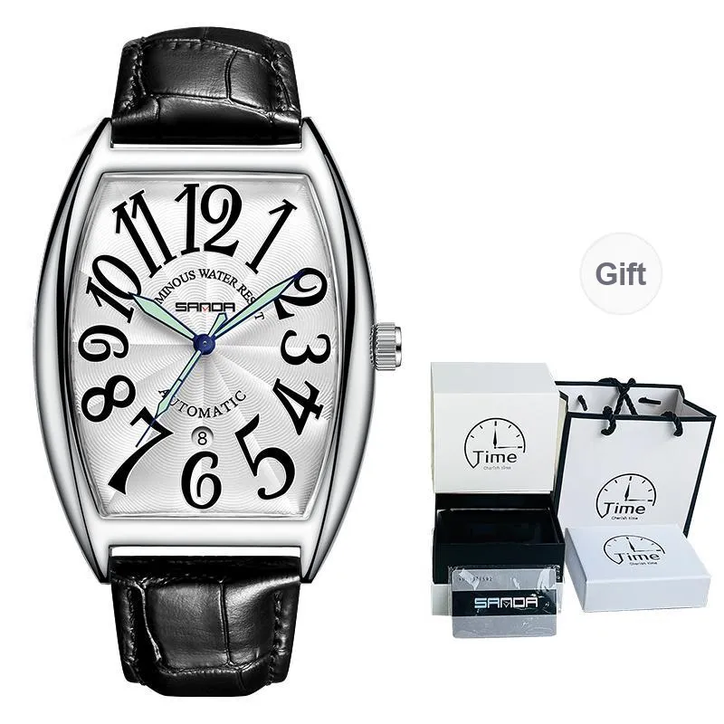 Sanda Mechanical Movement Leather Strap Watch Men's Watches Black Dial-6