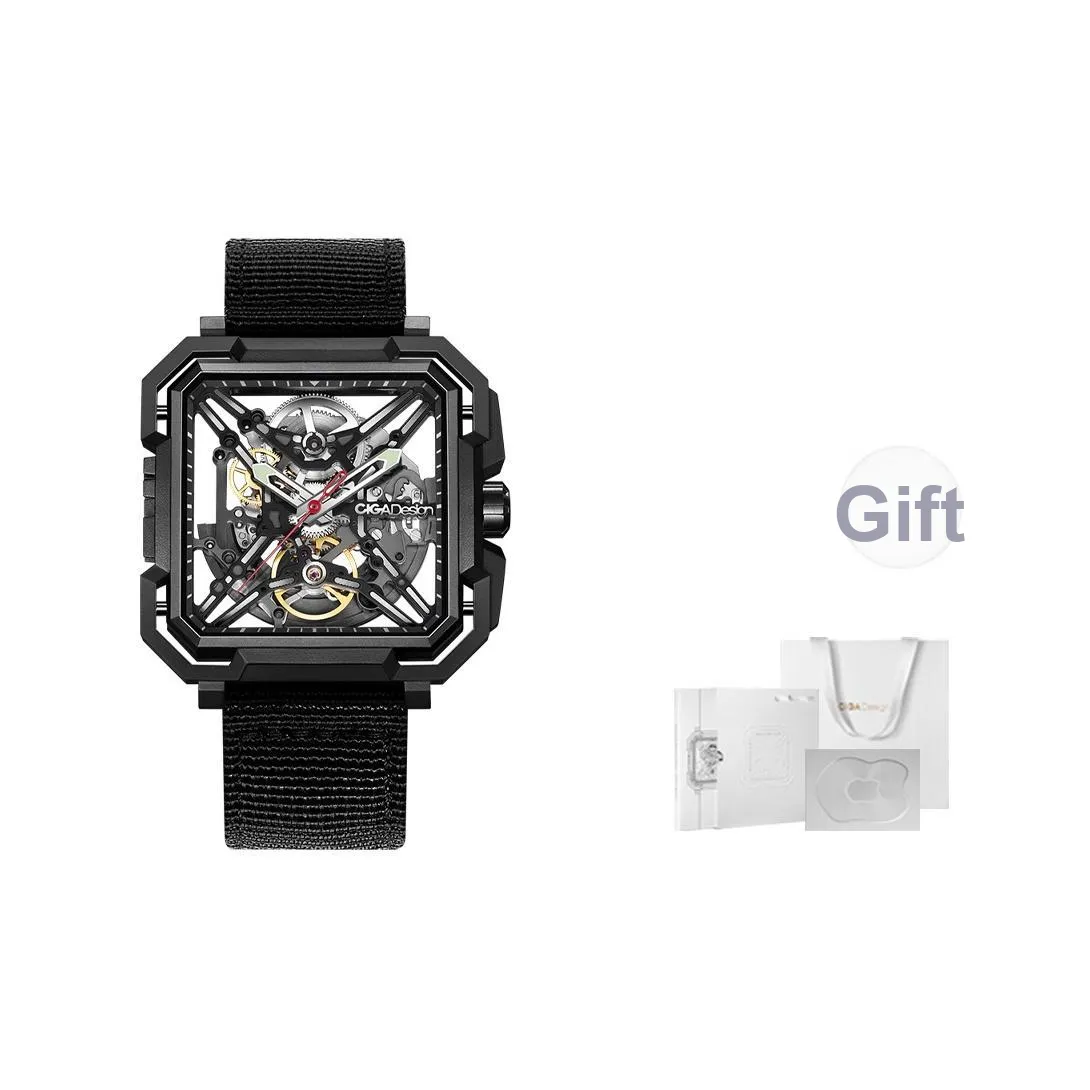 CIGA Design X Collection Matrix Автоматический Механический Механизм Нейлоновый Ремешок Часы Мужские Черный Циферблат