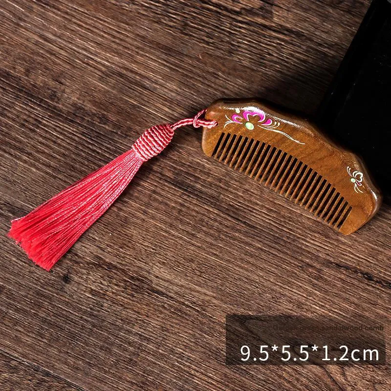 XIBI Gold Thread Green Sandalwood Comb Smooth Anti Static-5