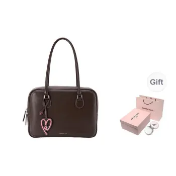 AMAZING SONG Cow Leather Shoulder Bag Unisex Elegant Black/Happy Fruit White/Dark Chocolate