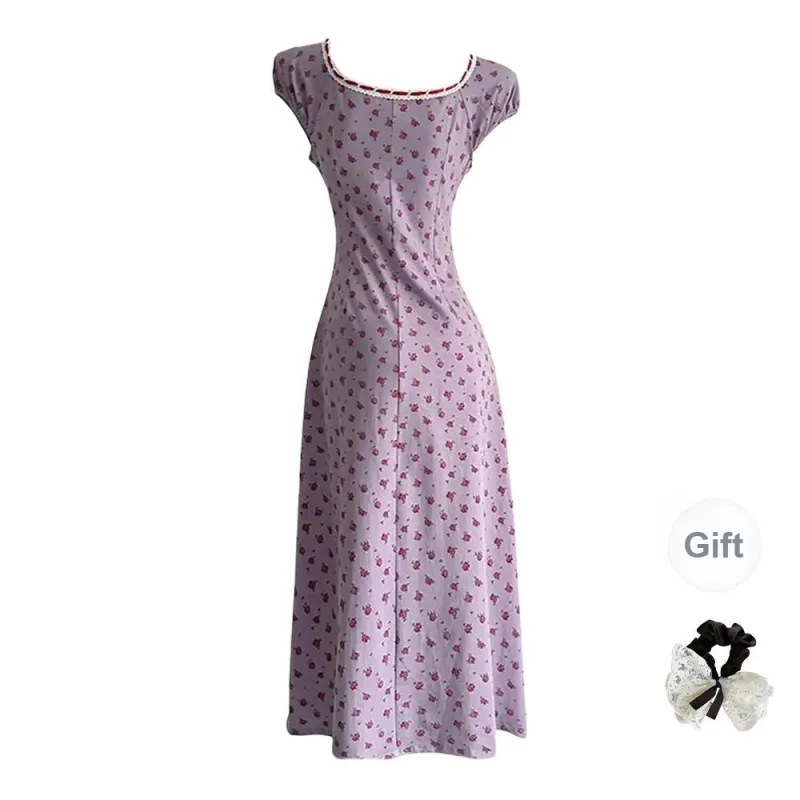 TUSHIFEI Short Sleeved Dress Women's Purple-1
