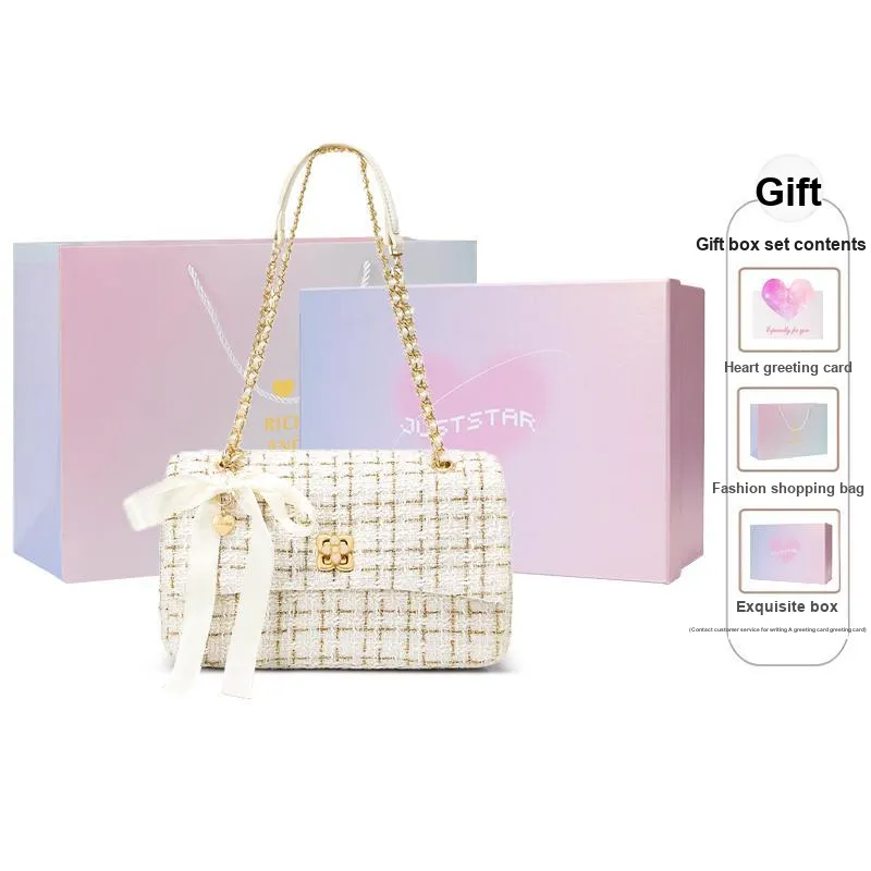 JUST STAR Tweed Small Square Bag, Underarm Crossbody Bag, Shoulder Bag Women's White, Black