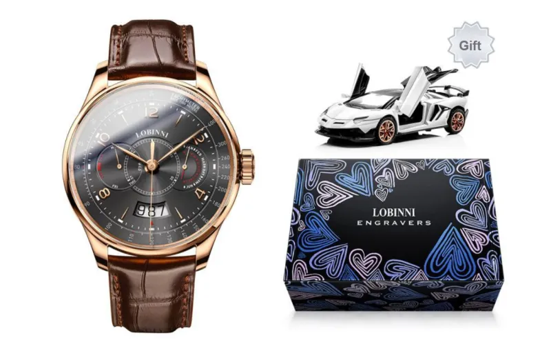 LOBINNI L Men's Watches Automatic Mechanical Movement Cowhide Strap Watch Men's Watches Silver Dial-6