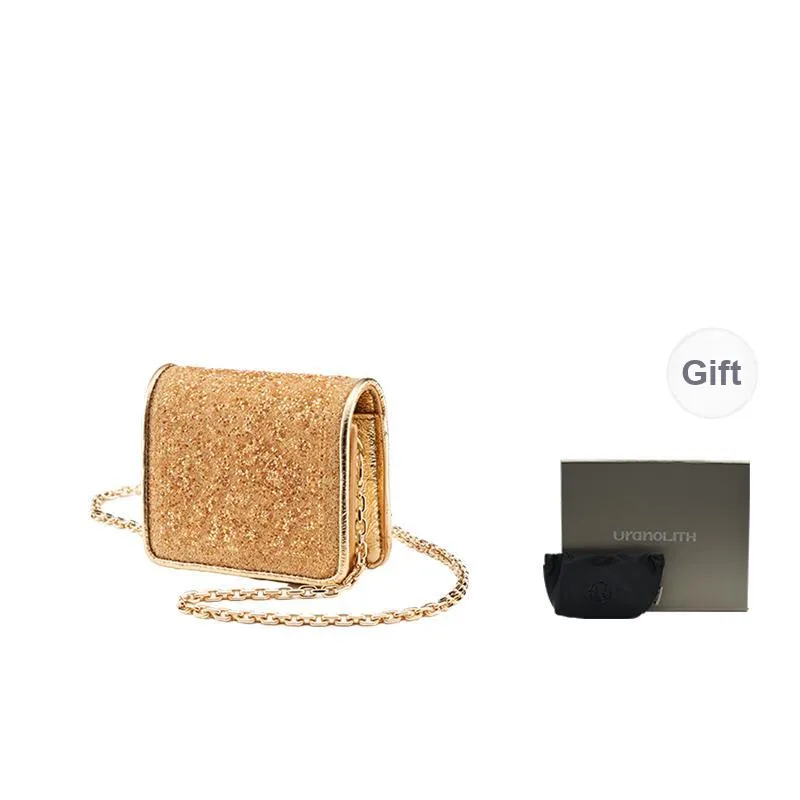 URANOLITH Top Grain Cow Leather Mini Rhinestone Crossbody Bag Small Size Women's Sunny Gold-0