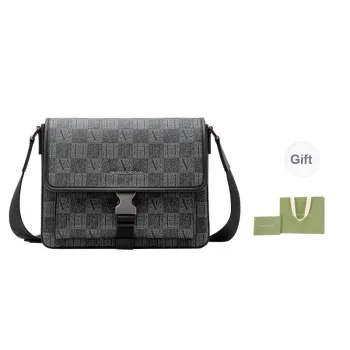 VANESSA HOGAN Monogram Synthetic Leather Messenger Bag Shoulder Bag Crossbody Bag Large Size Men's Black