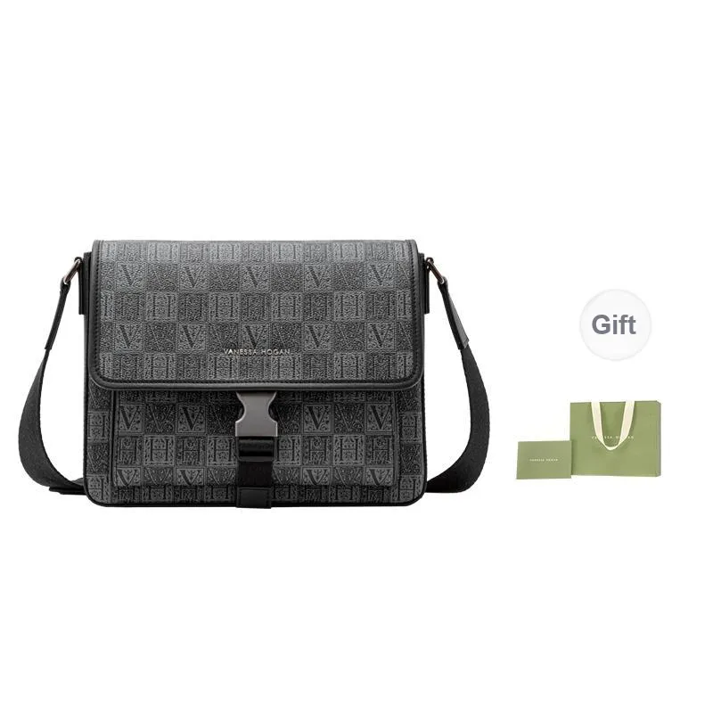 VANESSA HOGAN Monogram Synthetic Leather Messenger Bag Shoulder Bag Crossbody Bag Large Size Men's Black-0