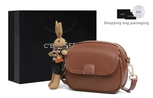 C°BANNER Split Cow Leather With Synthetic Leather Small Square Bag, Crossbody Bag Women's Coffee/Ecru