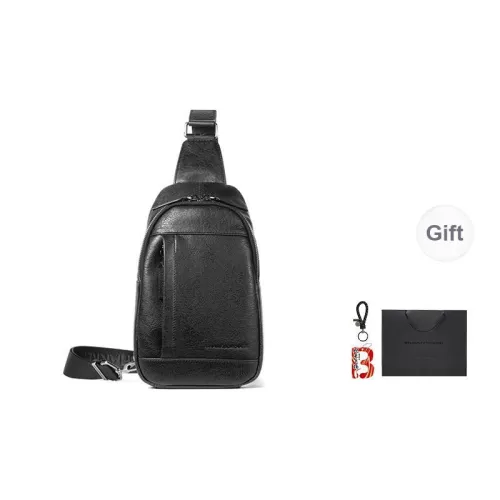 Sharkborough Cow Leather Sling Bag, Shoulder Bag, Crossbody Bag Medium Size Men's Black