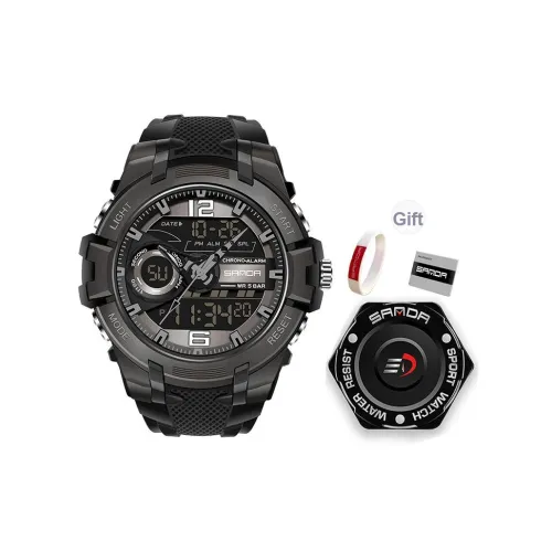 Sanda Электронный + Кварцевый механизм Смольный ремешок Часы Мужские Черный циферблат