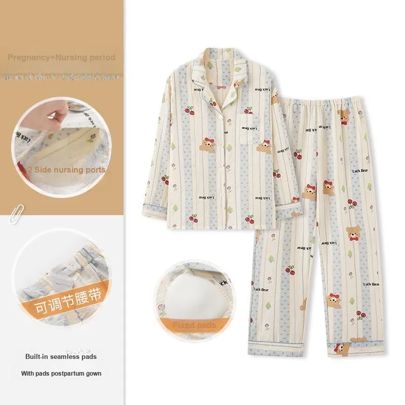 WANANNI Pajama Set Women's Light Apricot Blue-1