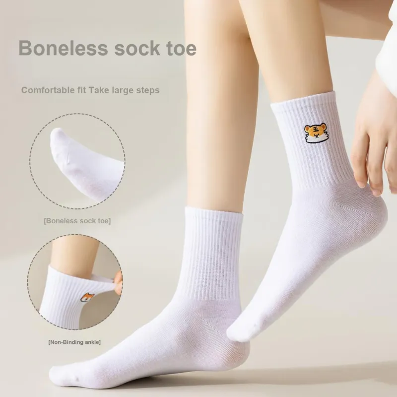 MIIOW Mid Calf Socks Women's White 5 Pack-5