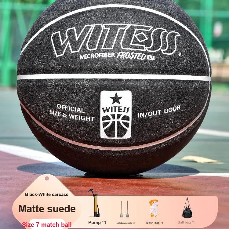 WITESS Microfiber Leather Basketball Black White Size 7 Training Unisex-1