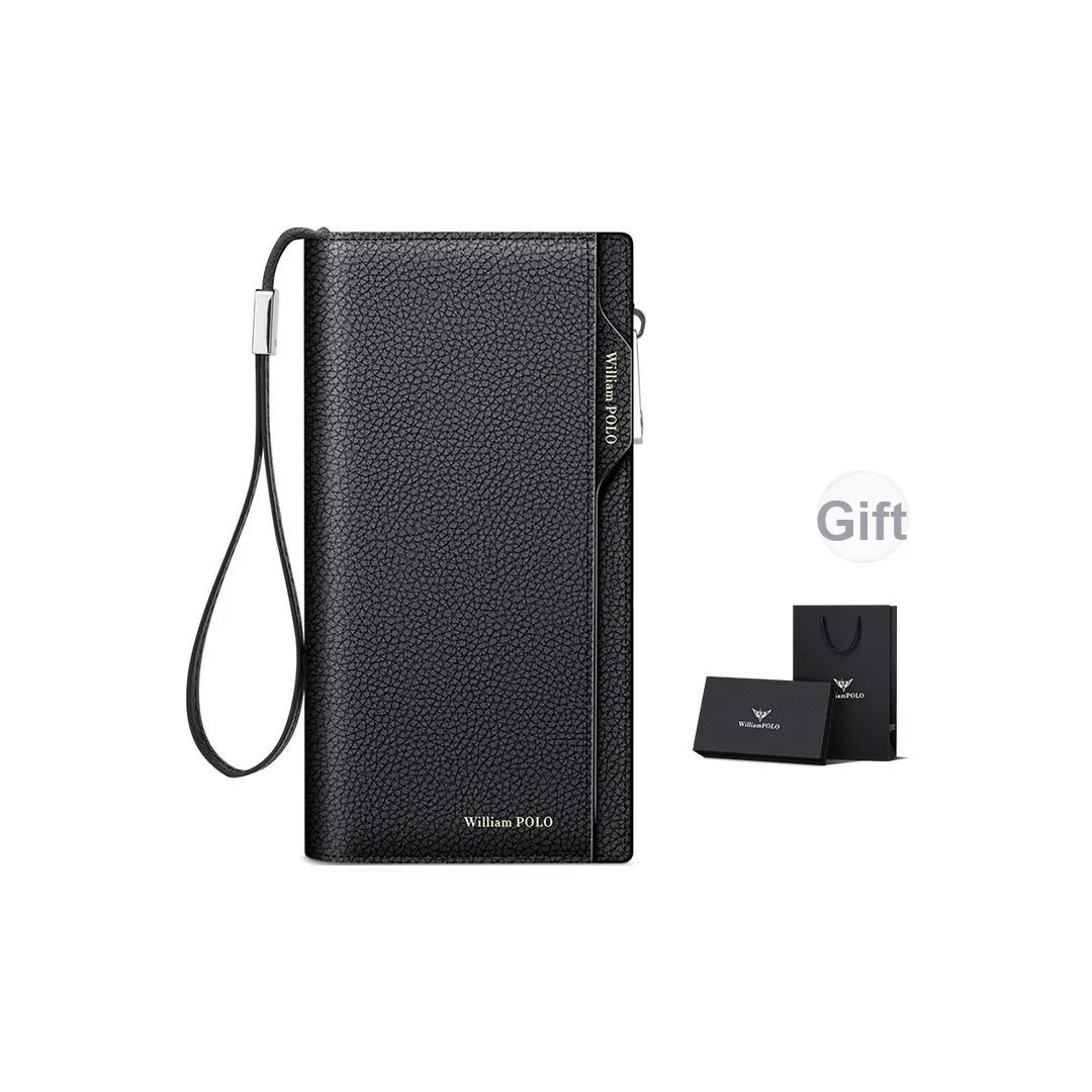 WilliamPOLO Top Коровья кожа Натуральная кожа Длинный кошелек для монет Мужской Черный Кофейный