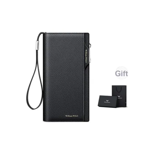 WilliamPOLO Top Коровья кожа Натуральная кожа Длинный кошелек для монет Мужской Черный Кофейный