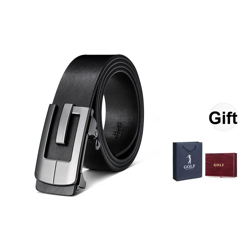 GOLF Cow Split Leather Automatic Buckle Belt Men's Black Gunmetal 3.5cm