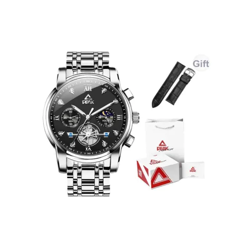 PEAK Phantom Series Кварцевый механизм Кожаный ремешок Часы Мужские Черный циферблат