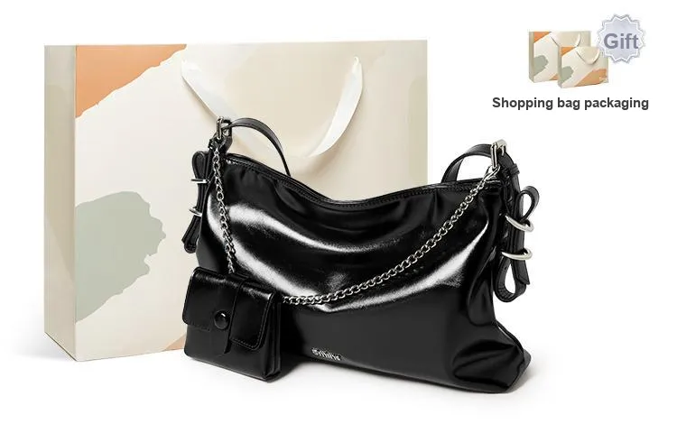 15 MINS Synthetic Leather Tote Shoulder Bag, Crossbody Bag Regular Women's Midnight Black/Silver
