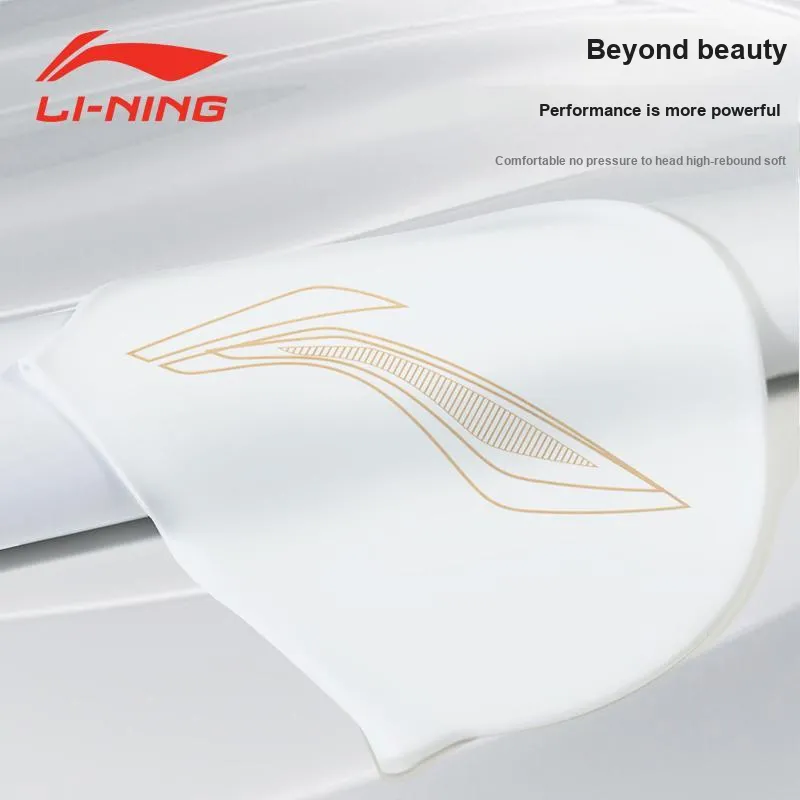LiNing Swimming Caps Silicone Professional Fashion Swimwear Equipment Unisex 23CM White-3