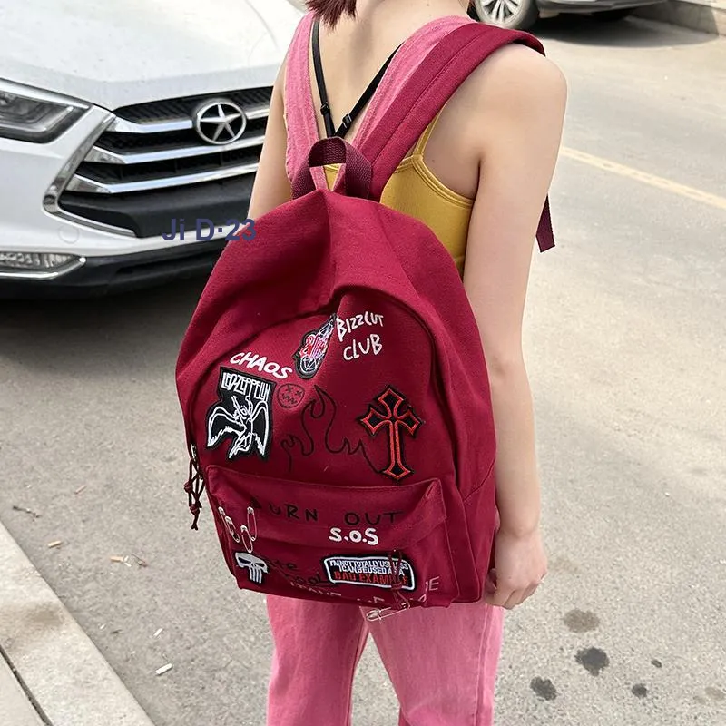 KAMLUI Canvas Canvas Bag Backpack Regular Unisex Black/Burgundy-13