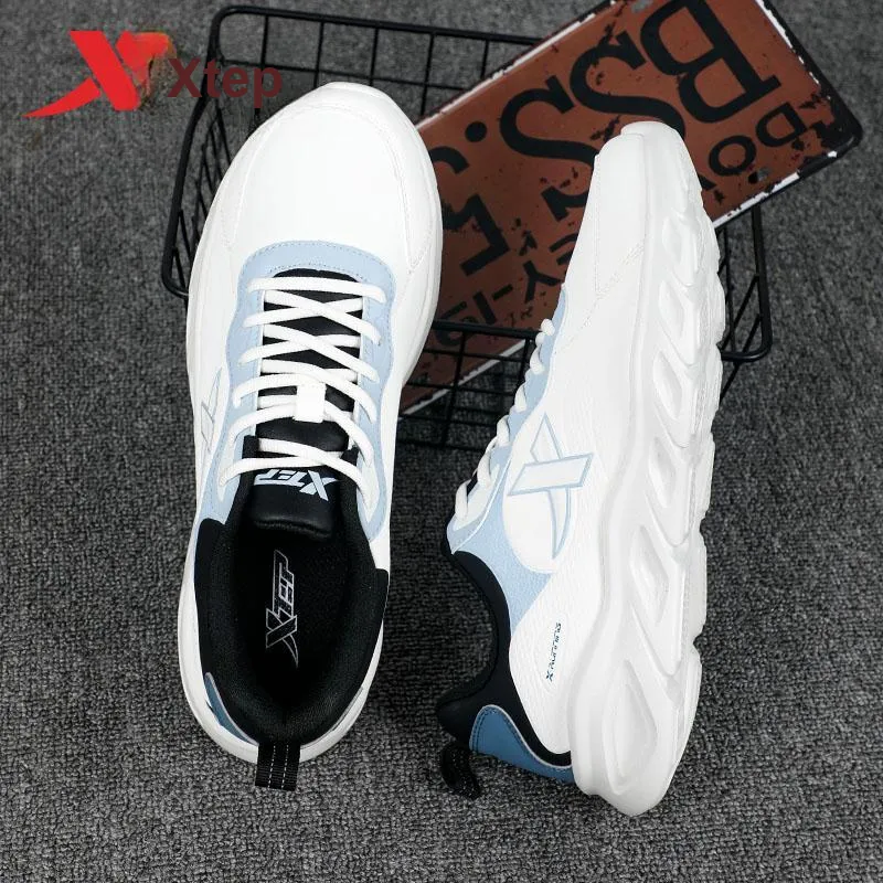 XTEP Slip-Resistant Water-Resistant Low-Top Running Shoes Men's White Black Blue-10