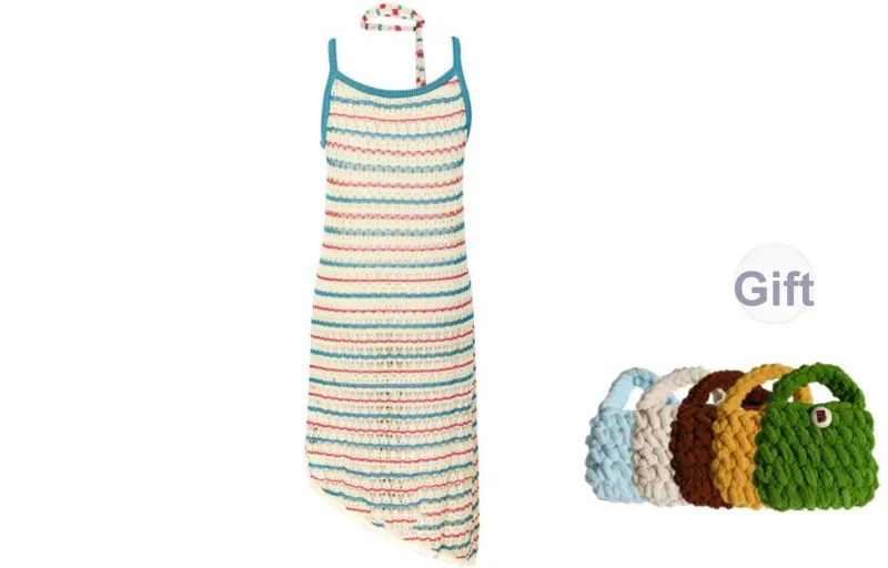 Madgood Slip Dresses Women's Blue Red Stripes Comes With Earphone Case-1