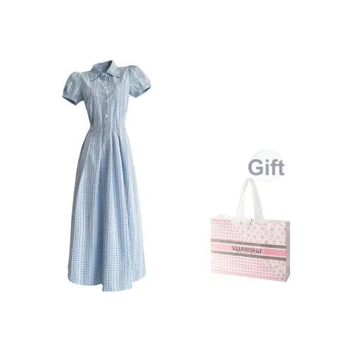 XUANSHU Короткий рукав Платье Женское Синее