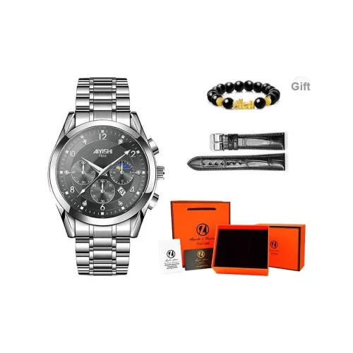 AIYISHI Кварцевый механизм ремешок из нержавеющей стали черный циферблат мужские часы