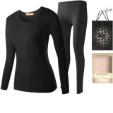 Women's Crew Neck Set (Black) Thickened and Fleece-Lined/Lace Trims Neckline