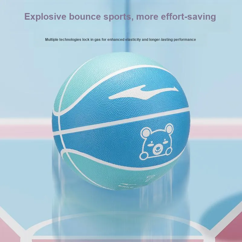 Erke Cute Bear Collection Rubber Basketball Blue Size 4 Ball/Size 5 Ball Training Competition Kids'-1