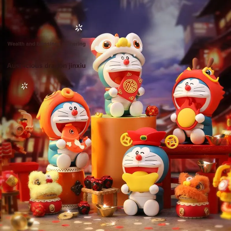 ROCK Doraemon Figure Print Year Of The Dragon New Year Aromatherapy Plush Ornament Chibi Figures-25