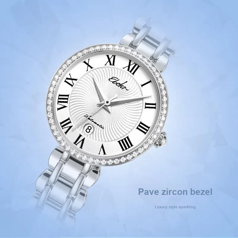 EBOHR Synthetic Sapphire Mirror Automatic Mechanical Movement Watch Women's Watch White Dial 11272428-4