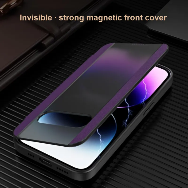 Record Star Leather Material Strong Magnetic Minimalism Phone Cases Compatibility IPhone16ProMa Business Formal-5