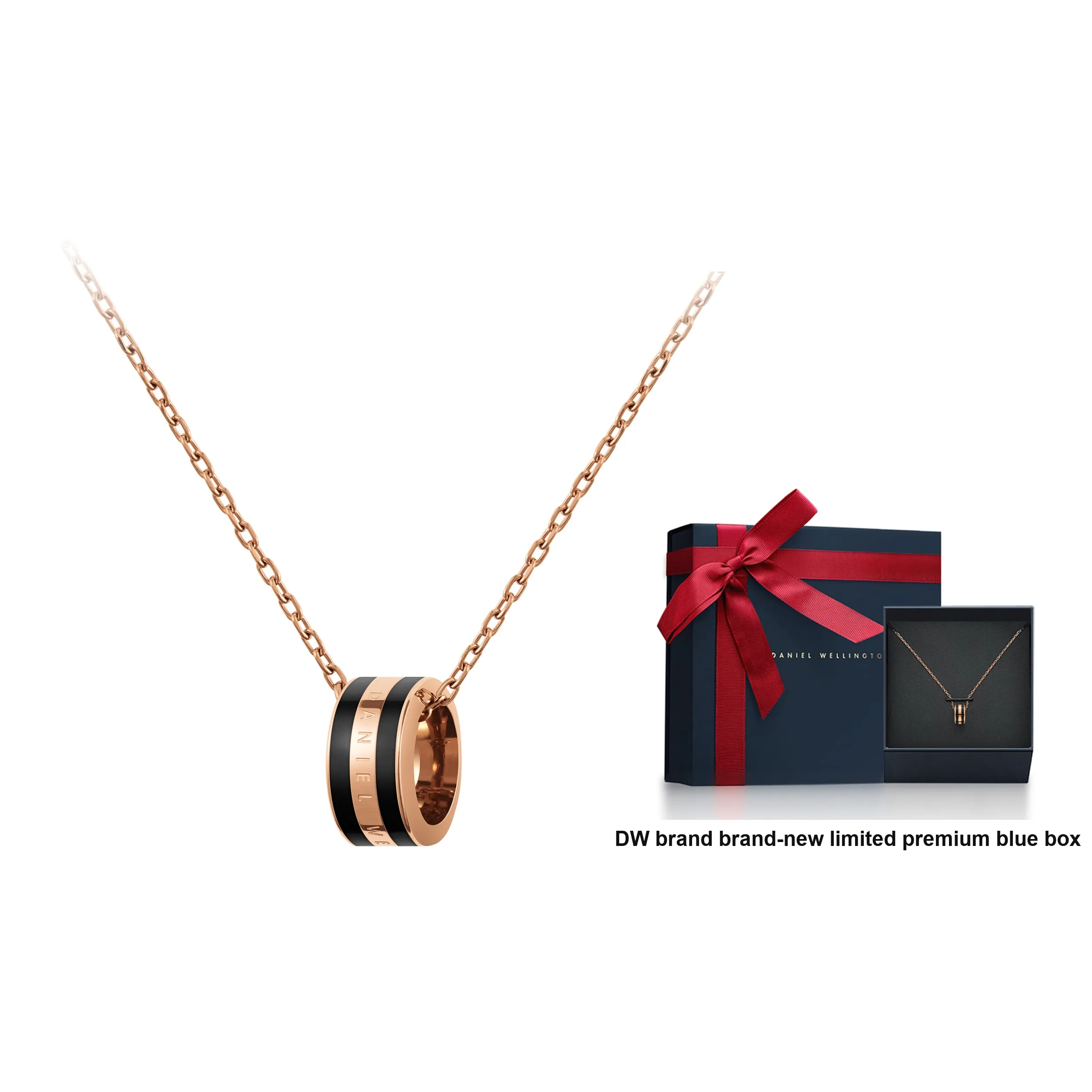 Daniel Wellington Alloy Necklaces Unisex Rose Gold Eye Catching Black Contrast