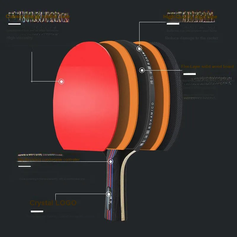 BO KA Ping Pong Paddles Unisex All Wood Black Red Double Beat-5
