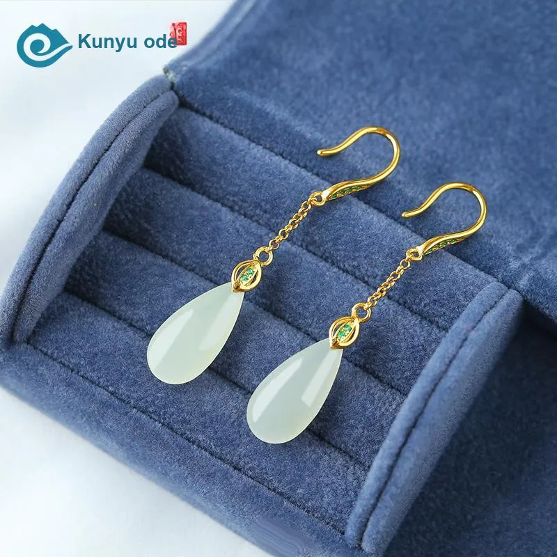 KUNYUYAO Hetian Jade Earrings White Jade Women's-1