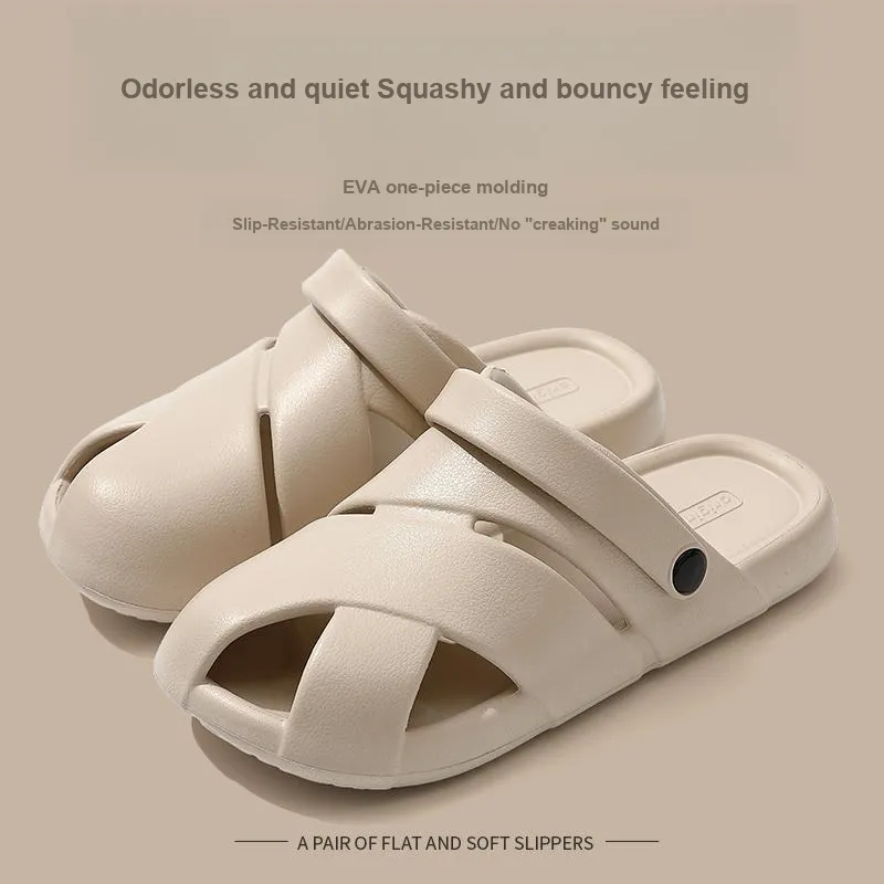 Foot Recreation Unisex Closed Toe Summer Soft Sole Heelless Home Slippers-10