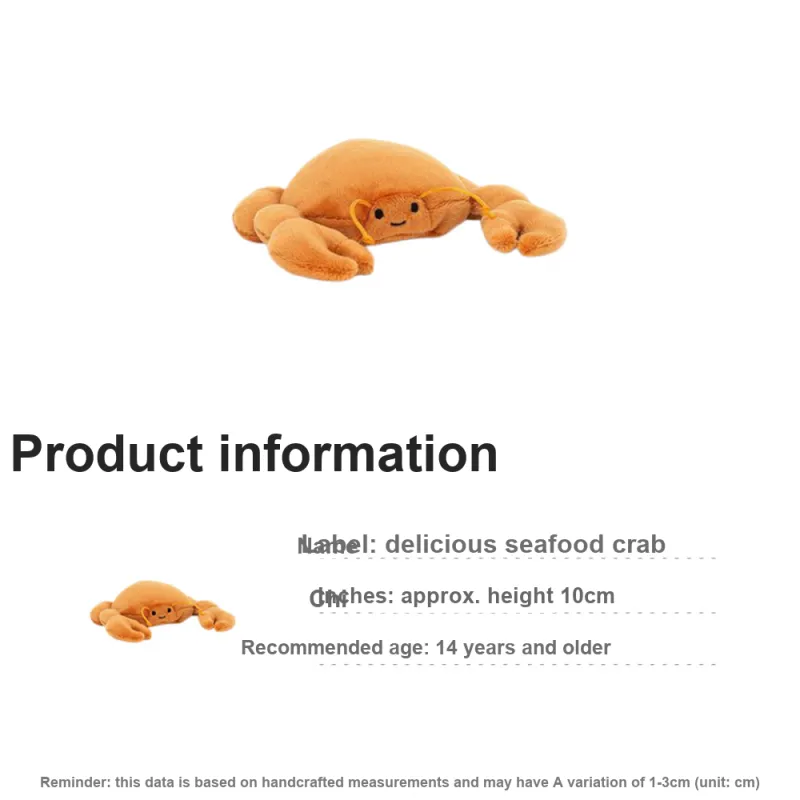 JELLYCAT Ocean Series Animal Seafood Crab Dolls Plush Doll 10cm Height-3