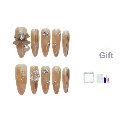 JINGCHANXUE Ледяной Кофе Улун Handcrafted False Nail Длинный Ледяная прозрачность Коричневый Смузи Мелкие блестки 20мм