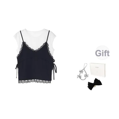 Fstudio Корейский стиль Маленький Кружевная отделка Топ на бретелях Отделение Повседневный Костюм Женские