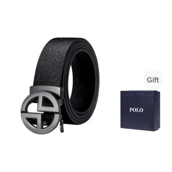 POLO Cow Leather Top Grain Cow Leather Leather Belts Men's Gunmetal Width 3.4cm