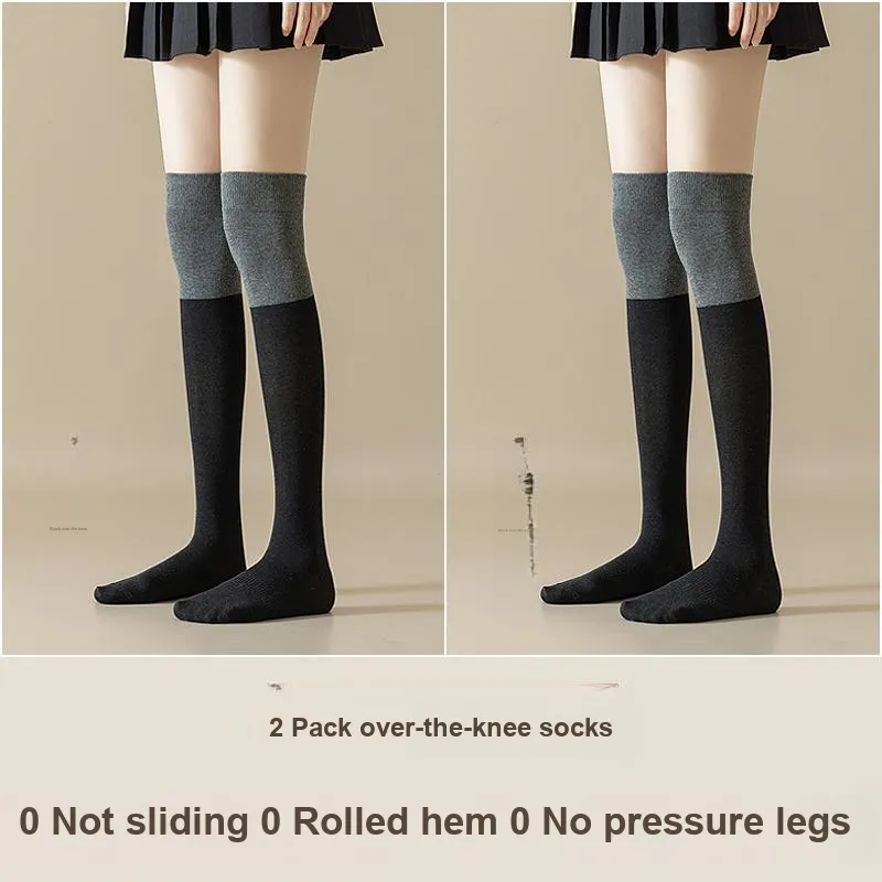 Fiton Ton Thigh high Socks Women's 2 Pack Black & Gray Patchwork-1