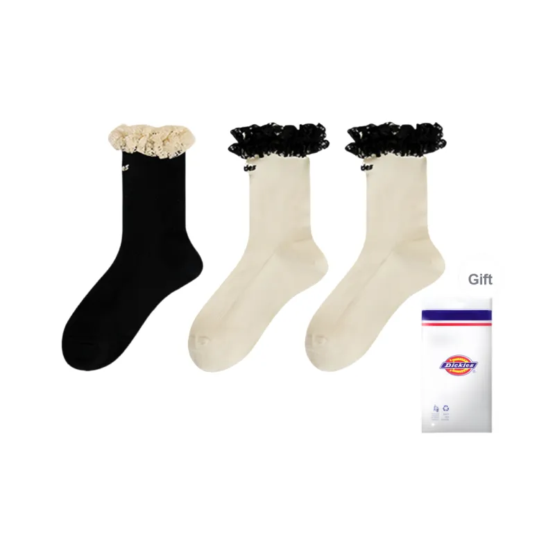Dickies Moisture-Wicking Breathable Lace Trim Design Fall And Winter Crew Socks Women's-2