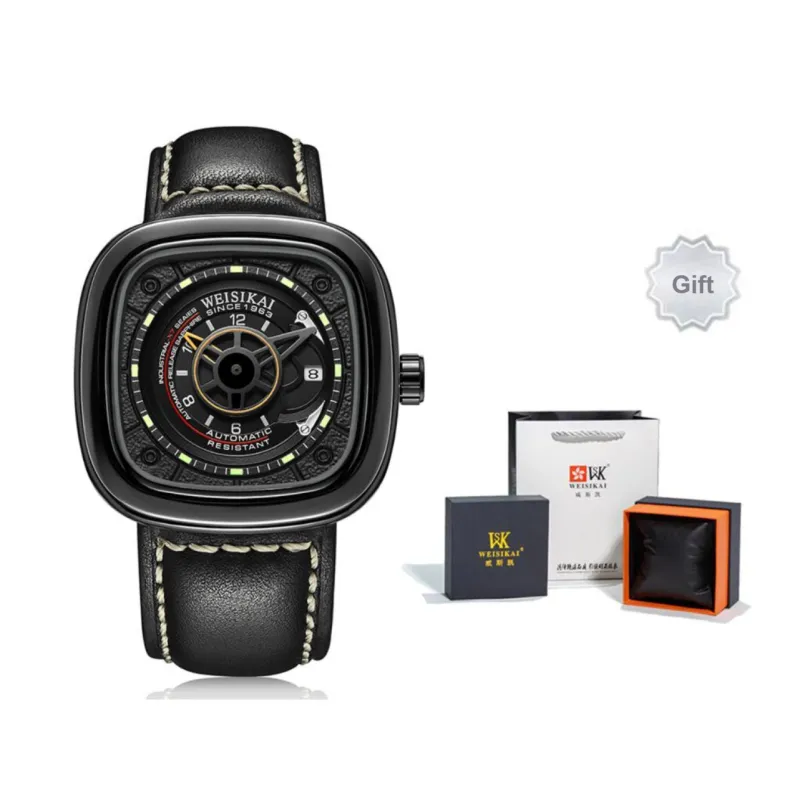 WSK Automatic Mechanical Movement TPU Strap Men's Watches White Dial-2
