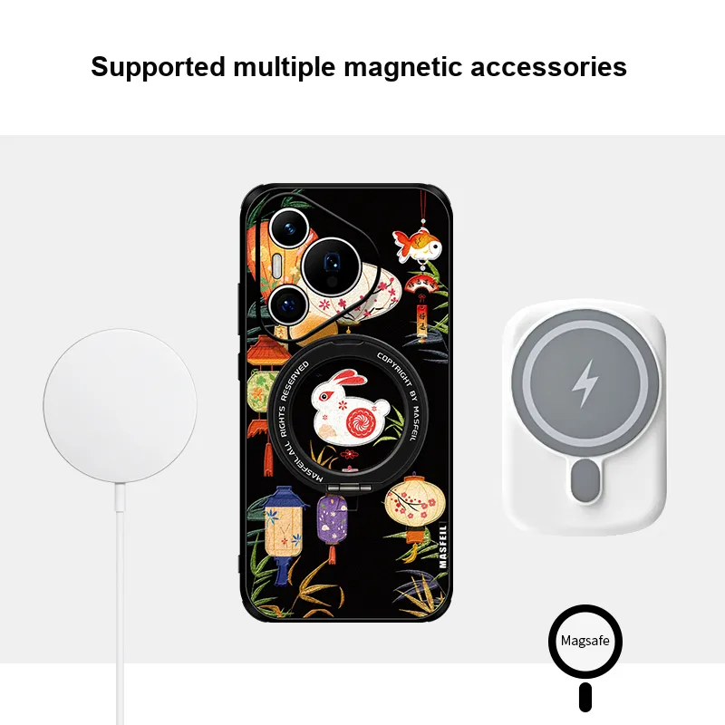Marsfield TPU Material 360 Rotating Magnetic Stand Rabbit Lantern Phone Cases Compatibility Huawei P70/P70 Pro Cartoon-3