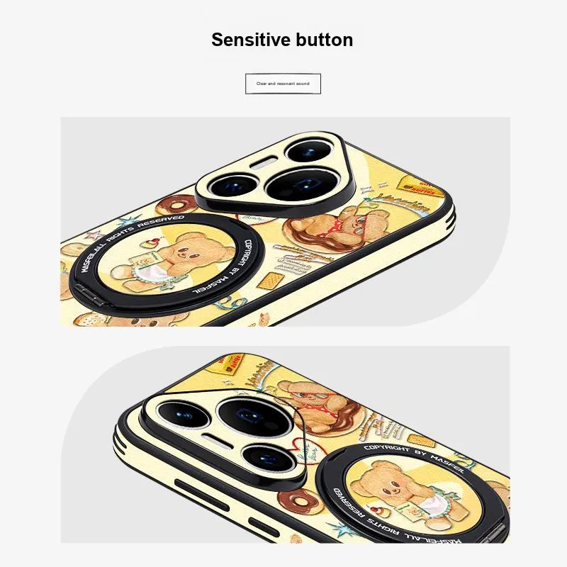 Marsfield Leather Material 360 Rotating Magnetic Stand 'Bear Vacation' Phone Cases Compatibility Huawei P70/70 PRO-5