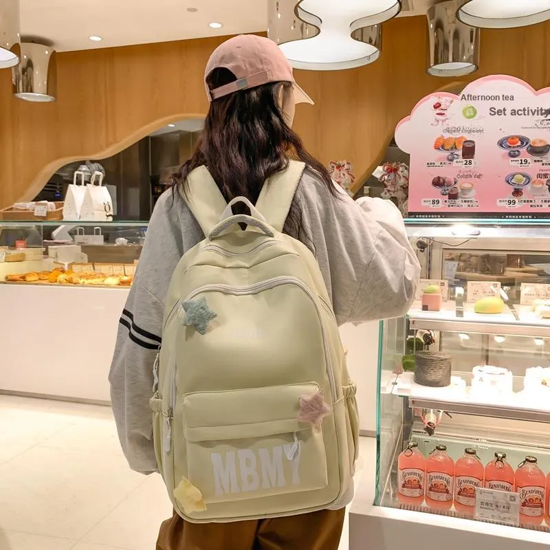 KAMLUI Nylon Backpack Backpack Student Backpack Regular Unisex White/Black/Yellow/Pink/Green-10