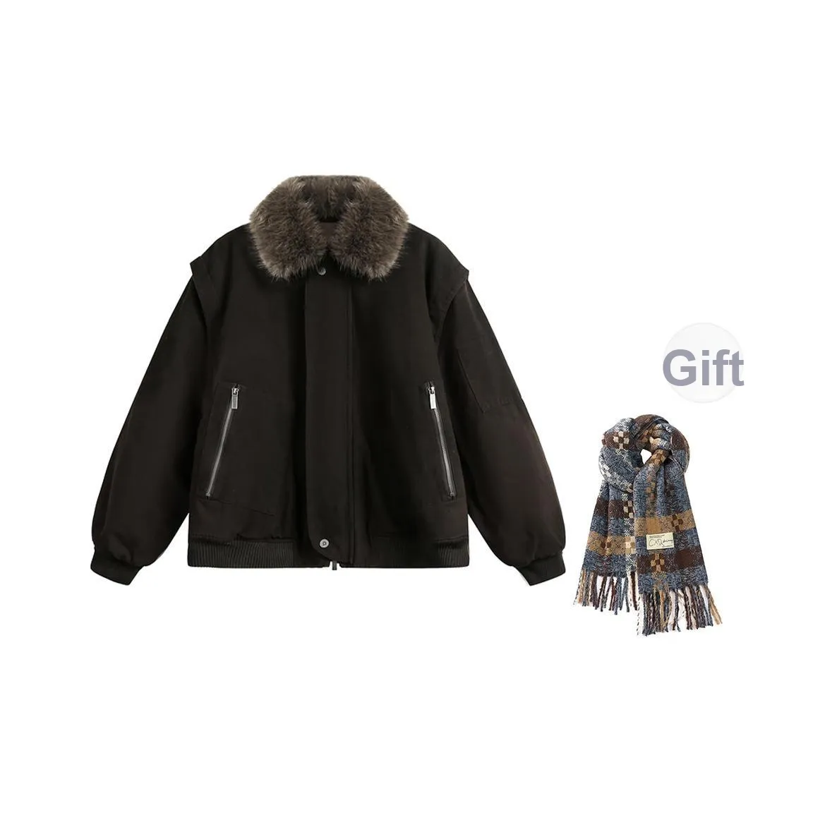 STARFEI Коричневый Бесплатно Шарф Включен Женские Пуховики