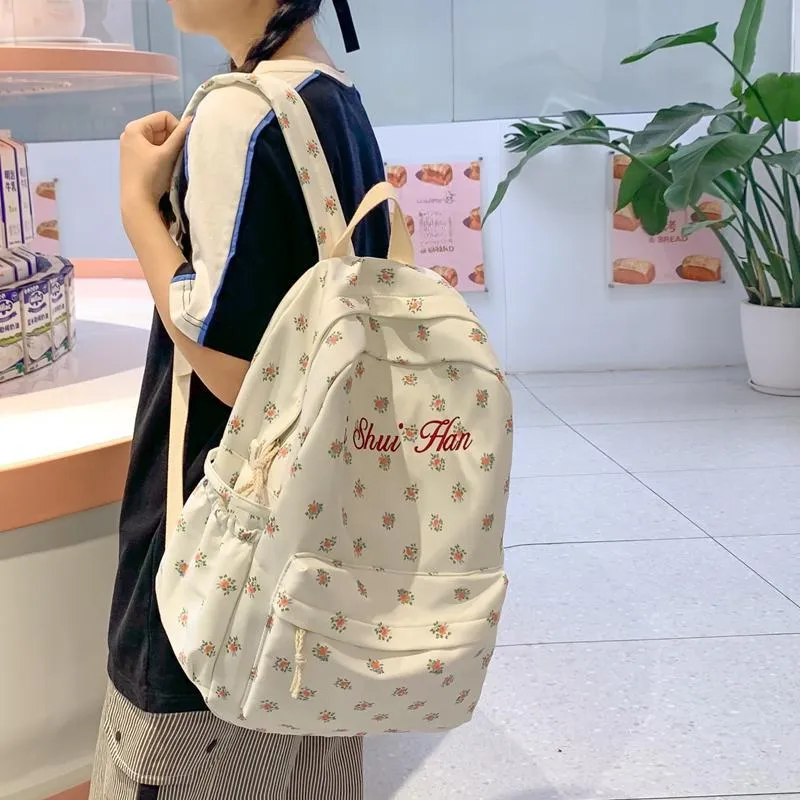 KAMLUI Nylon Backpack Women's Red Floral/Blue Floral-1